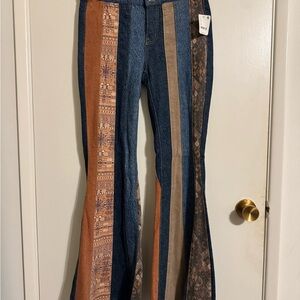 Free People Multicolor Patchwork Flare Jeans